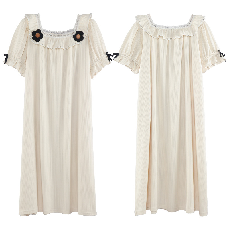Princess-style sleeping dress, women's summer short-sleeved lace lace, court-style long dress, home wear, summer loose large-sized pajamas Item Picture