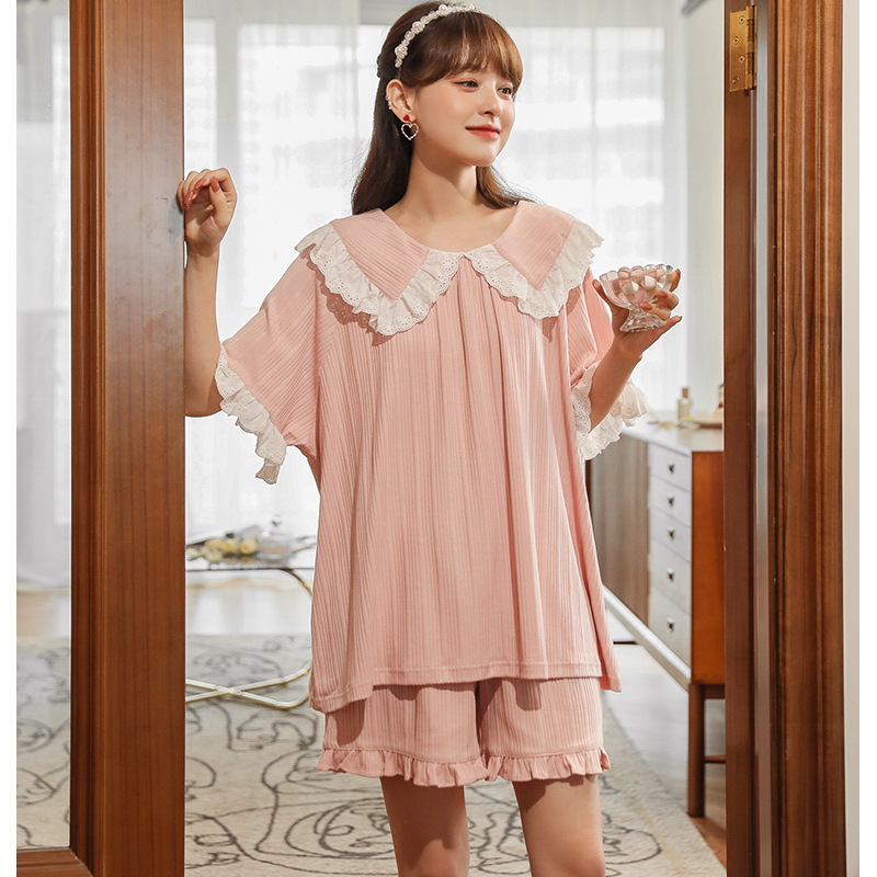 Princess-style pajamas for women, summer short-sleeved lace lace court-style women's home wear, summer two-piece set wholesale Application Scenario