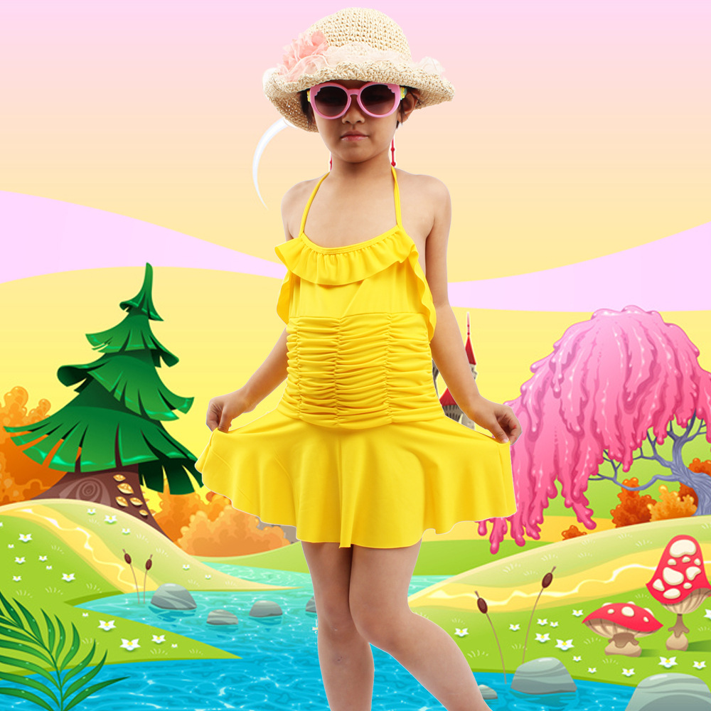 New Korean princess one-piece swimming suits for children, girls, middle and older kids, baby ballet dress style swimsuits