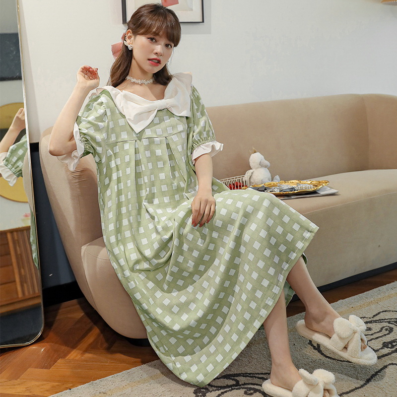 Princess-style sleeping dress for women, summer short-sleeved, court-style long dress for home wear, summer loose and plus-size pajamas for export