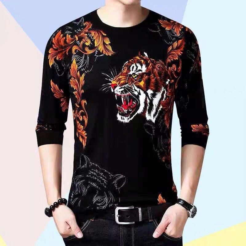 2022 New long-sleeved T-shirt for men, 3d tiger print dragon pattern fat man Spring and Autumn loose casual base layer, round neck