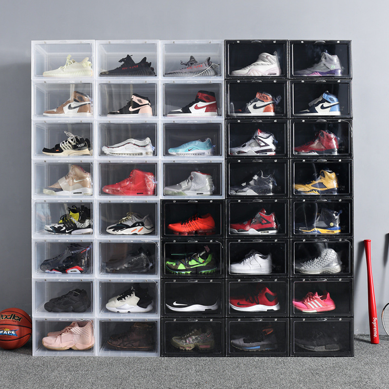 Shoe box thickened transparent dustproof magnetic absorption increased height shoe box stacked high display drawer type sneaker storage box
