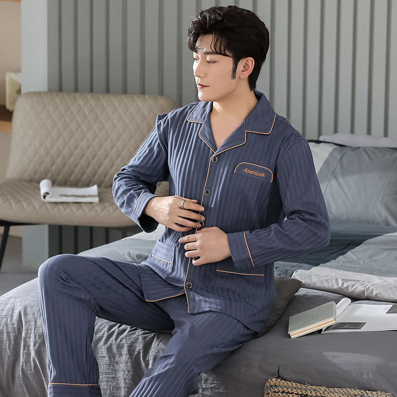 Men's pajamas, men's spring and autumn style, autumn pure cotton long-sleeved home wear, men's all-cotton autumn and winter style, winter men's suits