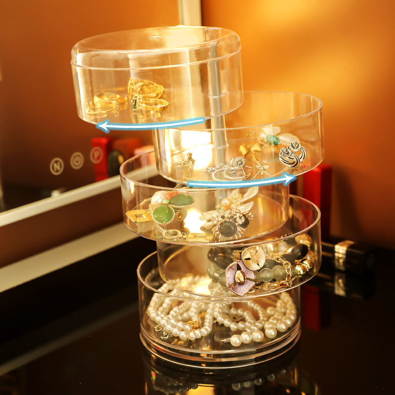 欧式创意旋转首饰盒 桌面多层防尘首饰透明收纳盒珠宝项链饰品盒