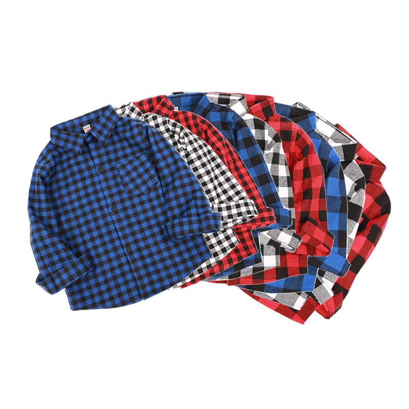Fashionable children's shirts, spring and autumn new styles for boys and girls, large and small checkered brushed long-sleeved shirts, large and medium-sized children's export clothing