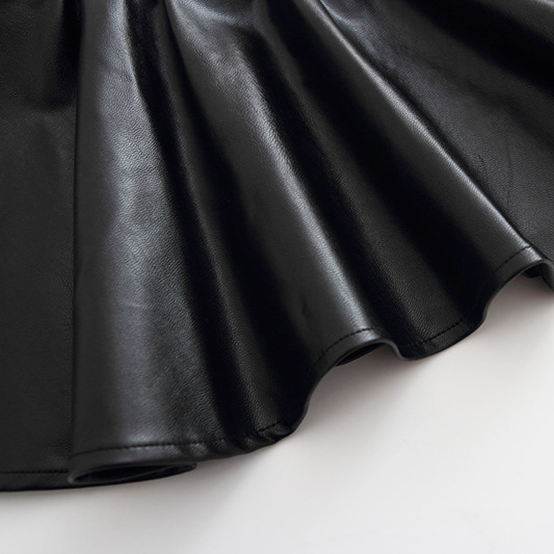 Black leather skirt for girls, baby children's half skirt, pu leather, little girl's stylish A-line skirt, half skirt, leather short skirt Specification image