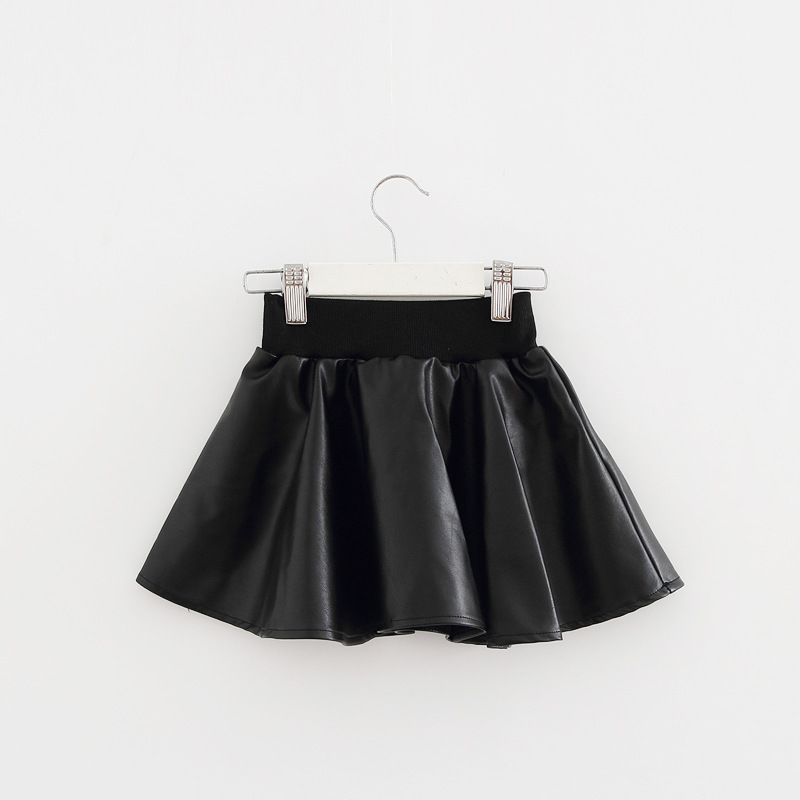 Black leather skirt for girls, baby children's half skirt, pu leather, little girl's stylish A-line skirt, half skirt, leather short skirt Item Picture