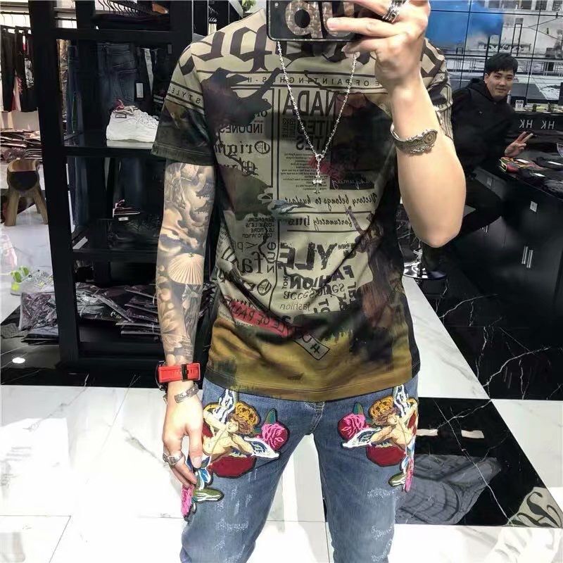The 2022 Summer European Station men's casual and energetic round-neck short-sleeved T-shirt men's base layer is trendy, individual and fashionable