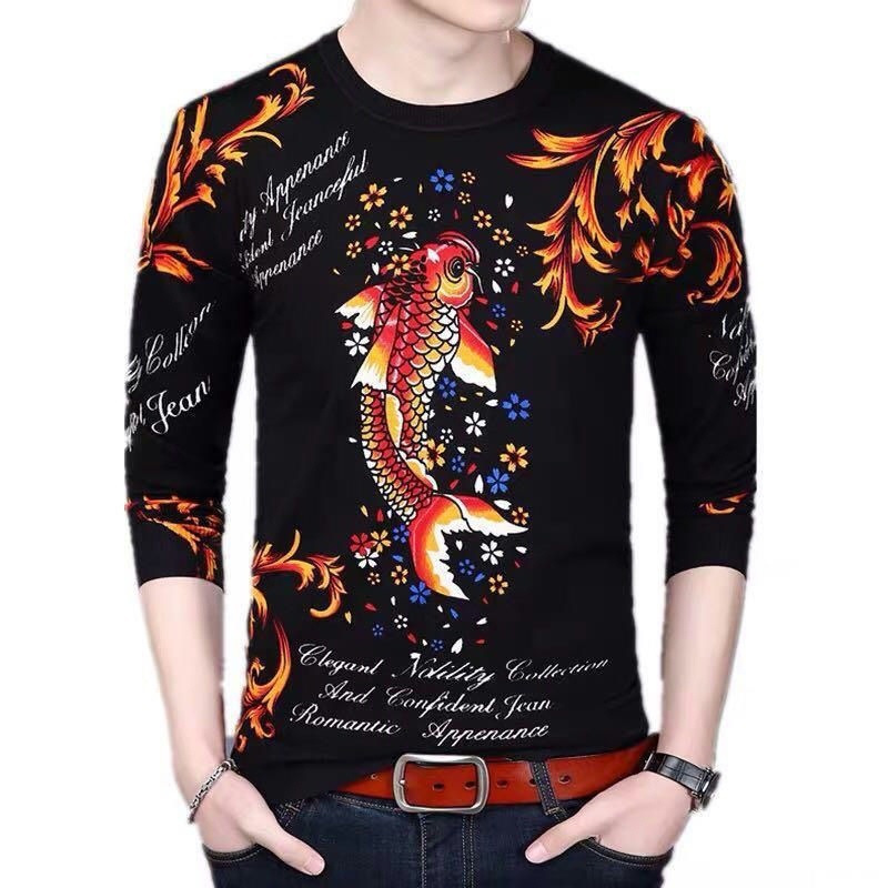 2022 New long-sleeved T-shirt for men, 3d tiger print dragon pattern fat man Spring and Autumn loose casual base layer, round neck Item Picture