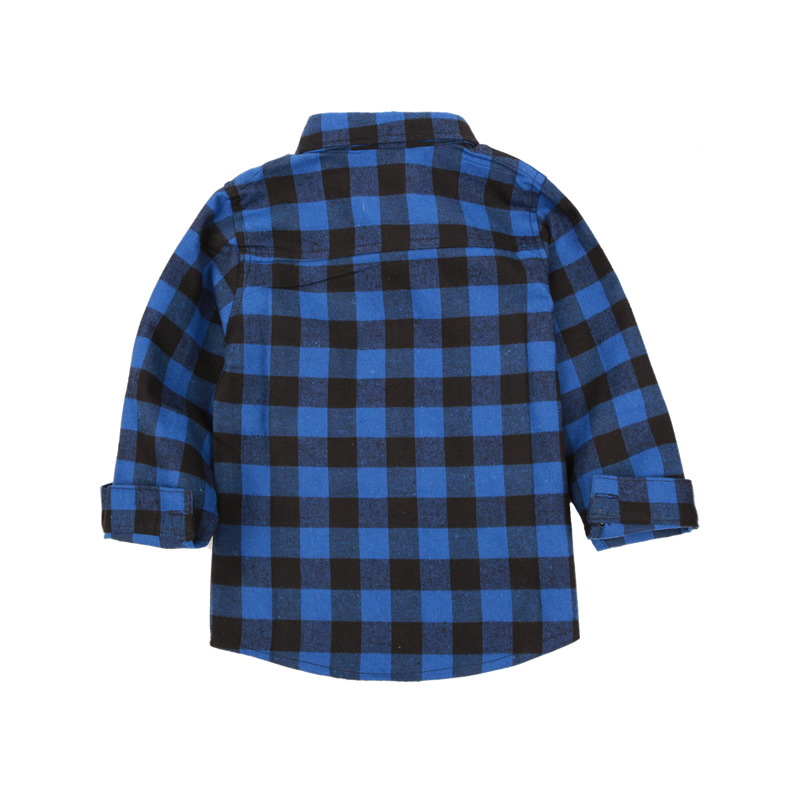 Fashionable children's shirts, spring and autumn new styles for boys and girls, large and small checkered brushed long-sleeved shirts, large and medium-sized children's export clothing details Picture