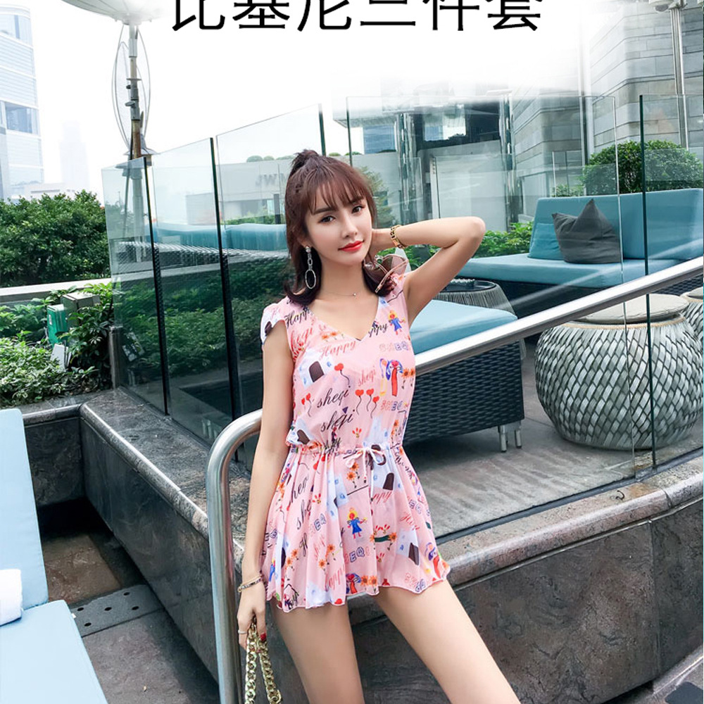 Swimsuit, bikini, three-piece set, jumpsuit, belt-covering, conservative hooded blouse, beach swimsuit, fairy tale world details Picture