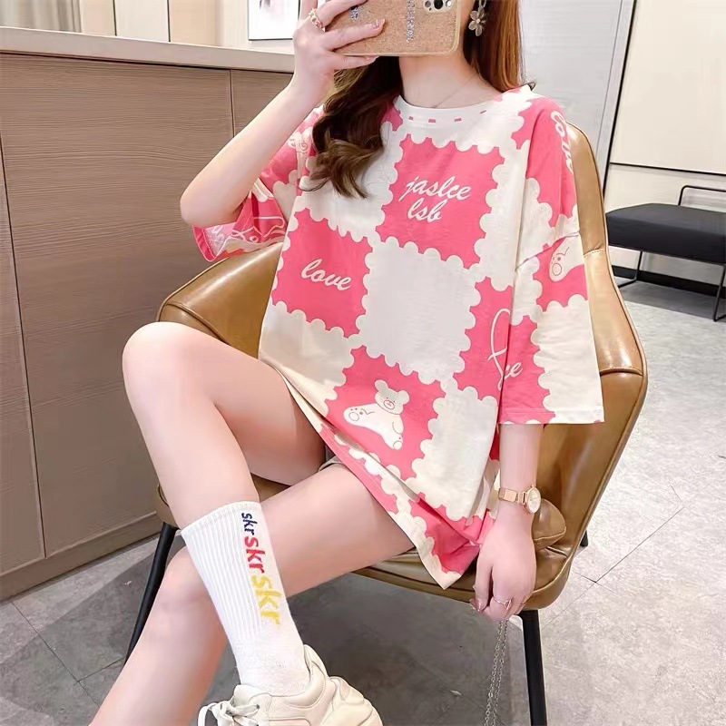 Short-sleeved T-shirt women's 2022 summer new style Korean style loose plus-size women's clothing, mid-length top for chubby girls trendy