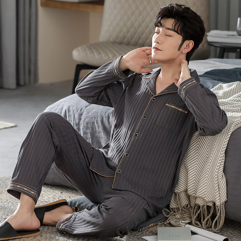 Men's pajamas, men's spring and autumn style, autumn pure cotton long-sleeved home wear, men's all-cotton autumn and winter style, winter men's suits Specification image