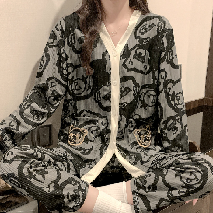 春秋纯棉睡衣女薄款秋冬季简约女生长袖全棉小香风宽松家居服套装