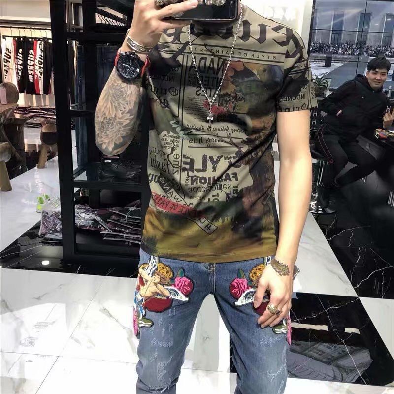 The 2022 Summer European Station men's casual and energetic round-neck short-sleeved T-shirt men's base layer is trendy, individual and fashionable Specification image