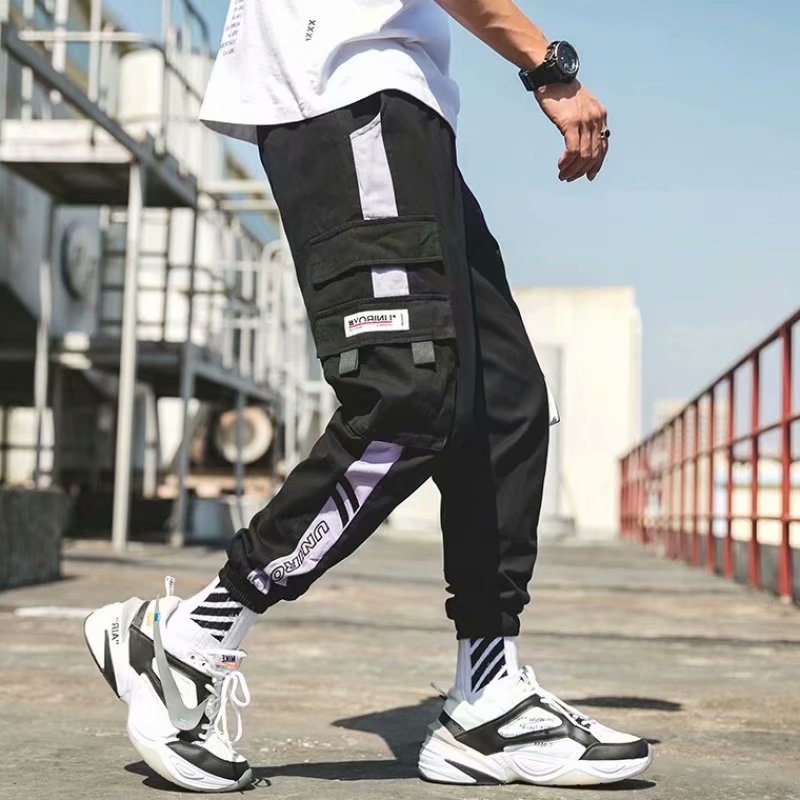 2022 Men's Spring/Summer Korean-style trendy casual long pants, men's trendy loose and large-sized sporty 9-inch pants