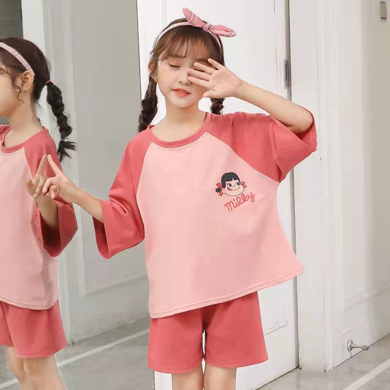 儿童女童睡衣夏纯棉短袖夏季薄款女孩公主中大童全棉家居服套装