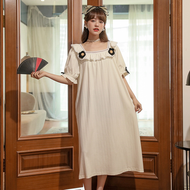 Princess-style sleeping dress, women's summer short-sleeved lace lace, court-style long dress, home wear, summer loose large-sized pajamas Specification image