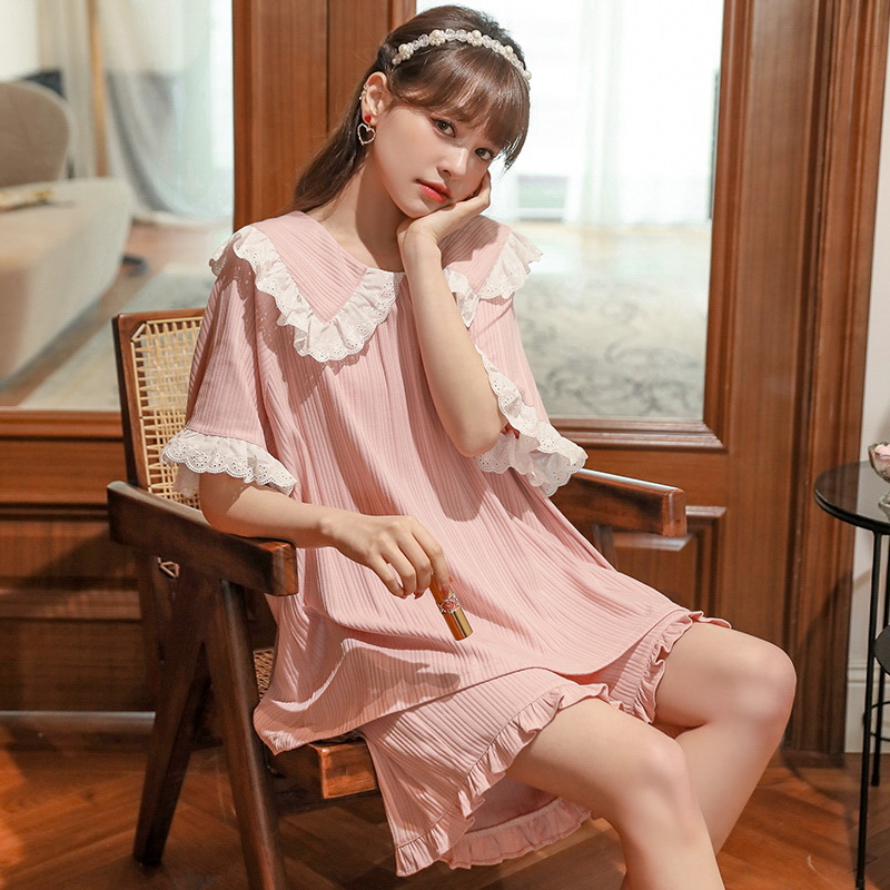 Princess-style pajamas for women, summer short-sleeved lace lace court-style women's home wear, summer two-piece set wholesale Specification image