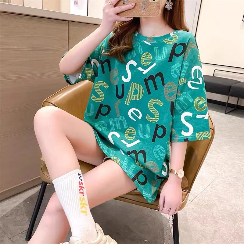 Short-sleeved T-shirt women's 2022 summer new style Korean style loose plus-size women's clothing, mid-length top for chubby girls trendy Specification image