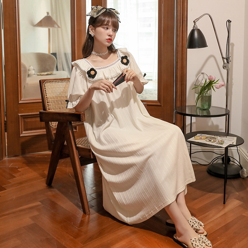 Princess-style sleeping dress, women's summer short-sleeved lace lace, court-style long dress, home wear, summer loose large-sized pajamas Application Scenario