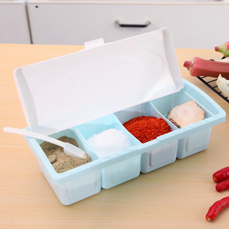 多功能调料盒调料罐厨房塑料创意 调味盒套装 四格一体收纳调味罐