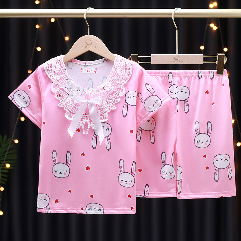 儿童女童睡衣夏纯棉短袖夏季薄款女孩公主中大童全棉家居服套装