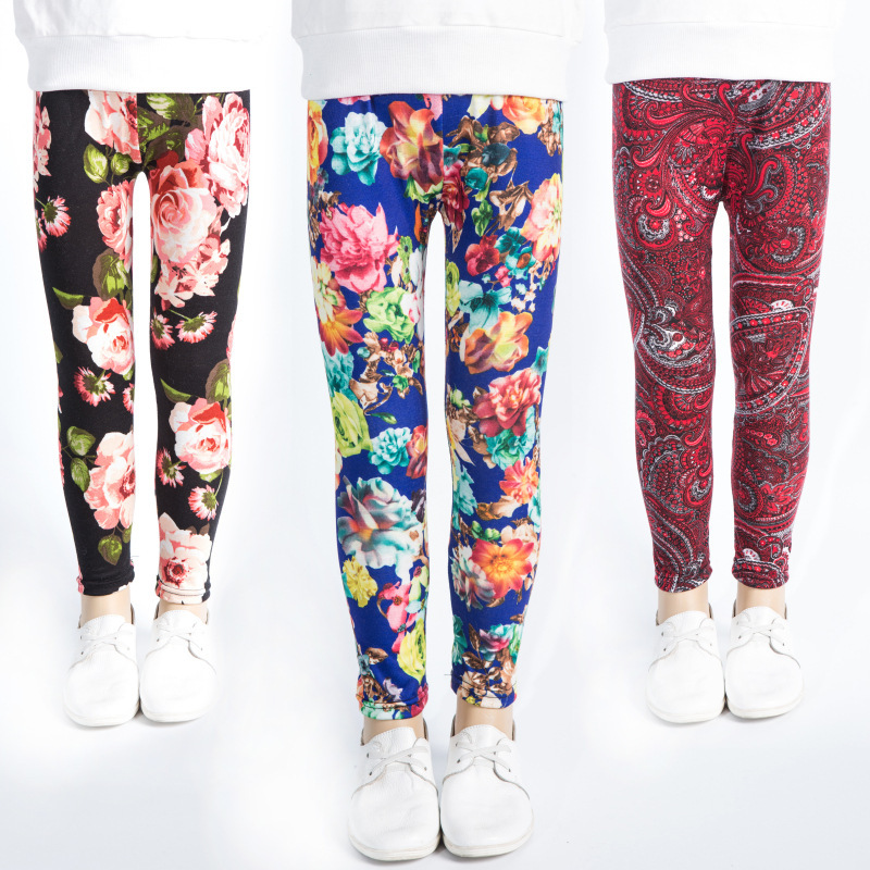 Summer leggings for children, large and medium-sized children's fashionable printed leggings, spring and autumn children's milk silk leggings for girls