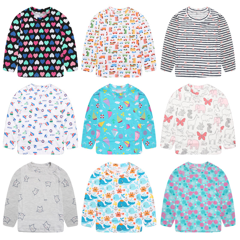 New spring and autumn children's clothing: Cute cartoon T-shirts for babies, long-sleeved children's base shirts for boys and girls, trendy tops