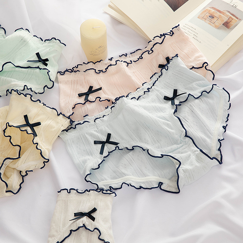 秋冬新品内裤女婴儿棉透气网眼双蝴蝶结少女三角裤简约中腰大码