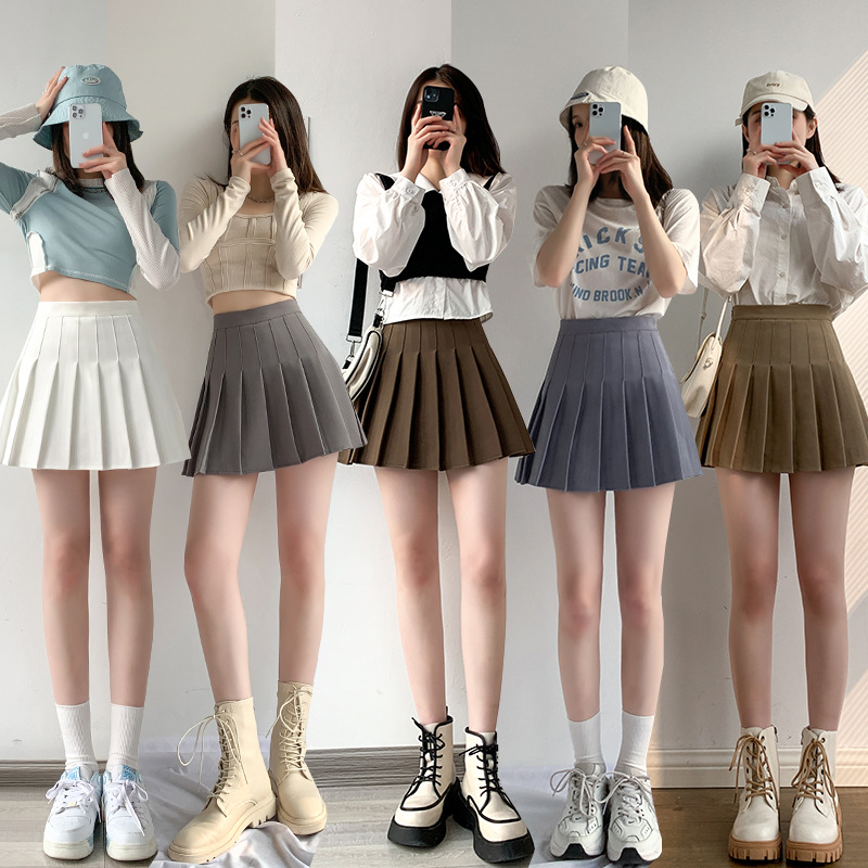 Spring and summer pleated skirts for women, new large-sized high-waisted half skirts, plaid short skirts, college-style woolen short puffy skirts Specification image