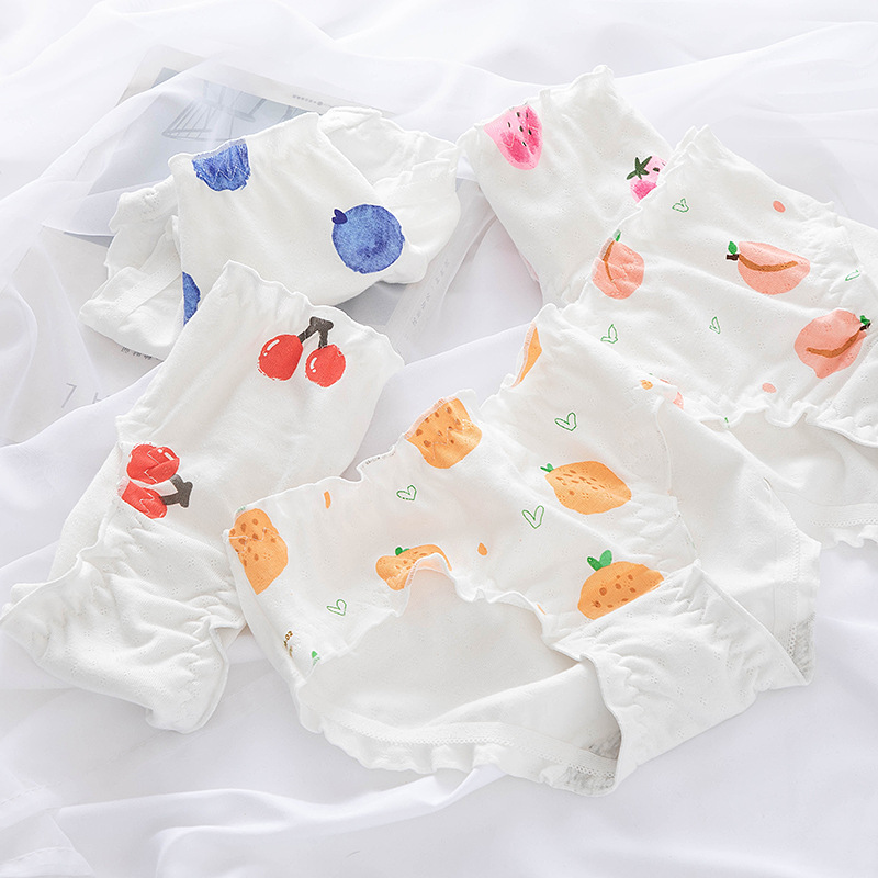 婷维雅 水果印花趣味减龄棉透气网眼中低腰包臀纯棉内裆三角裤