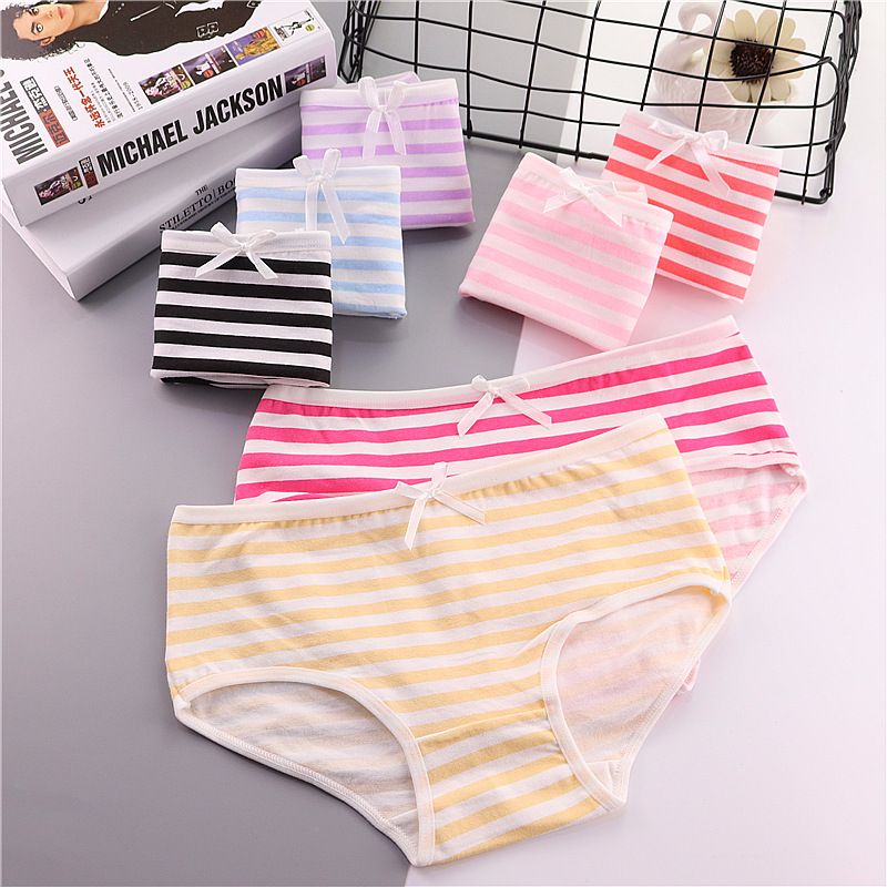 Tingweiya 510-1 Striped Navy style bow cute women's underwear wholesale small mid-waist underwear cotton details Picture