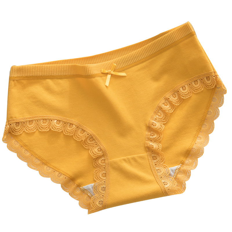 Women's underwear: Pure cotton, all-cotton crotch, seamless, cinched waist, mid-waist, plus-size lace triangle shorts for chubby girls Item Picture