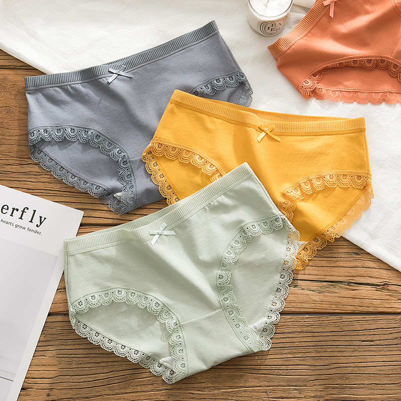 Women's underwear: Pure cotton, all-cotton crotch, seamless, cinched waist, mid-waist, plus-size lace triangle shorts for chubby girls Specification image