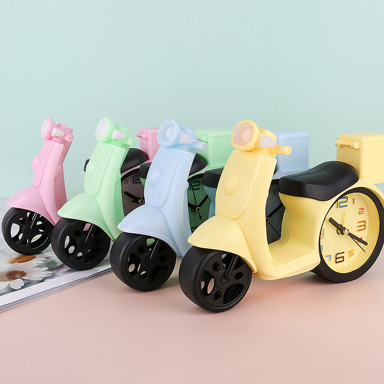 Creative electric vehicle with light alarm clock, student bedside, study, living room clock ornament, children's gift, digital alarm clock details Picture