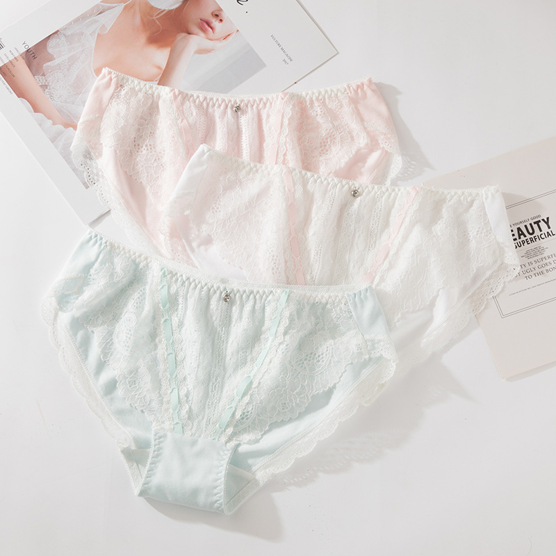 Japanese-style sweet and cute cotton underwear for women, combed cotton, seamless lace, low-waisted, thin and breathable for summer