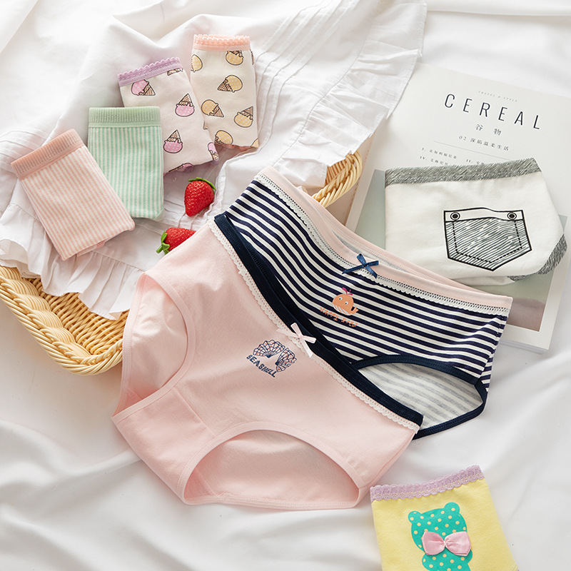 Clearance sale, non-returnable and non-exchangeable pure cotton crotch girls' simple mid-waist M size cute bow student triangle pants Application Scenario