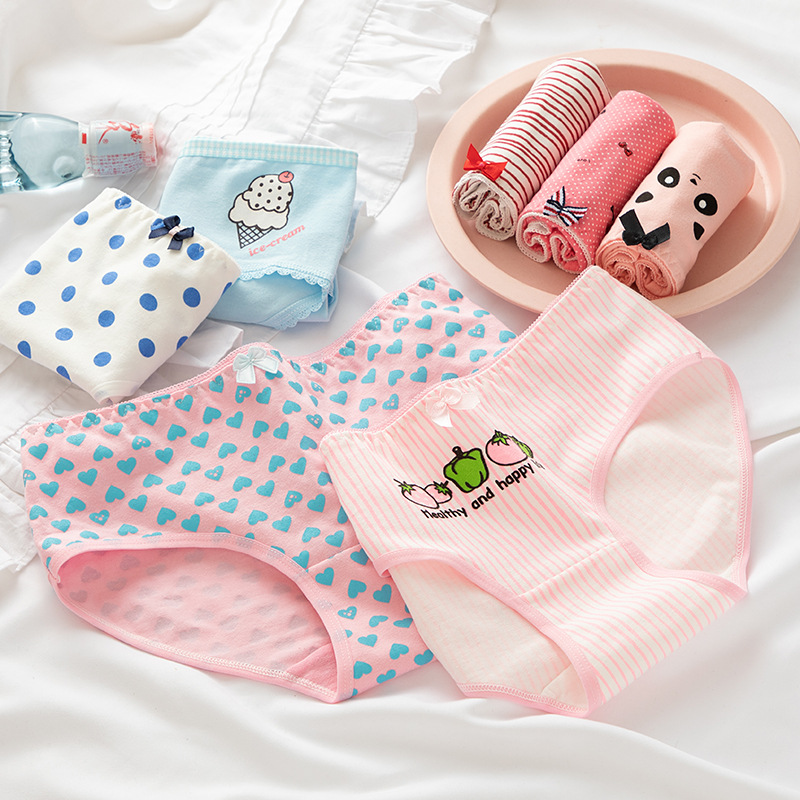 Clearance sale, non-returnable and non-exchangeable pure cotton crotch girls' simple mid-waist M size cute bow student triangle pants details Picture
