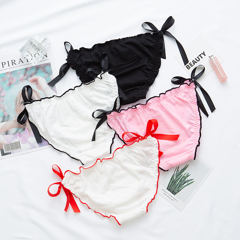 Tingweiya women's lace-up cotton triangular pants, women's lace-up low-waist cute cotton crotch lace-up 2D underwear Specification image