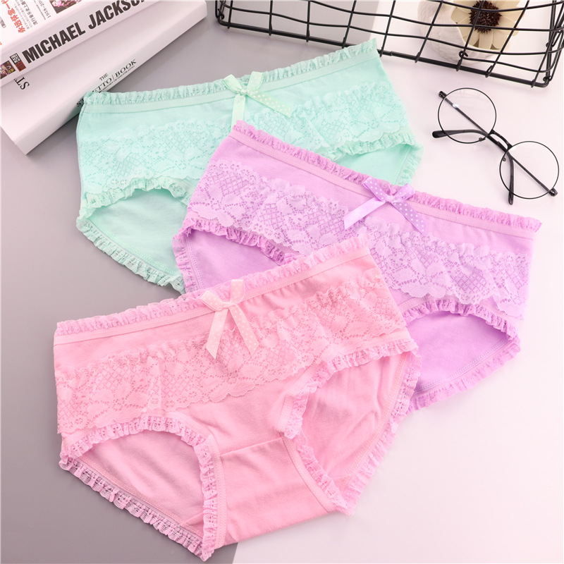 Tingweiya women's cotton underwear Candy lace edge bow cute cotton women's underwear wholesale Application Scenario