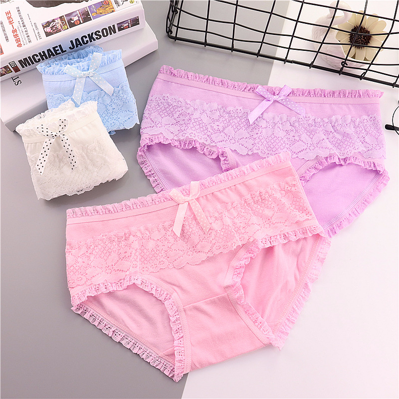 Tingweiya women's cotton underwear Candy lace edge bow cute cotton women's underwear wholesale details Picture