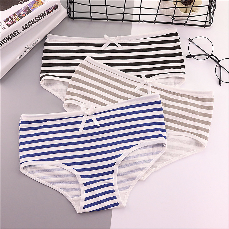 Tingweiya 510-1 Striped Navy style bow cute women's underwear wholesale small mid-waist underwear cotton Specification image