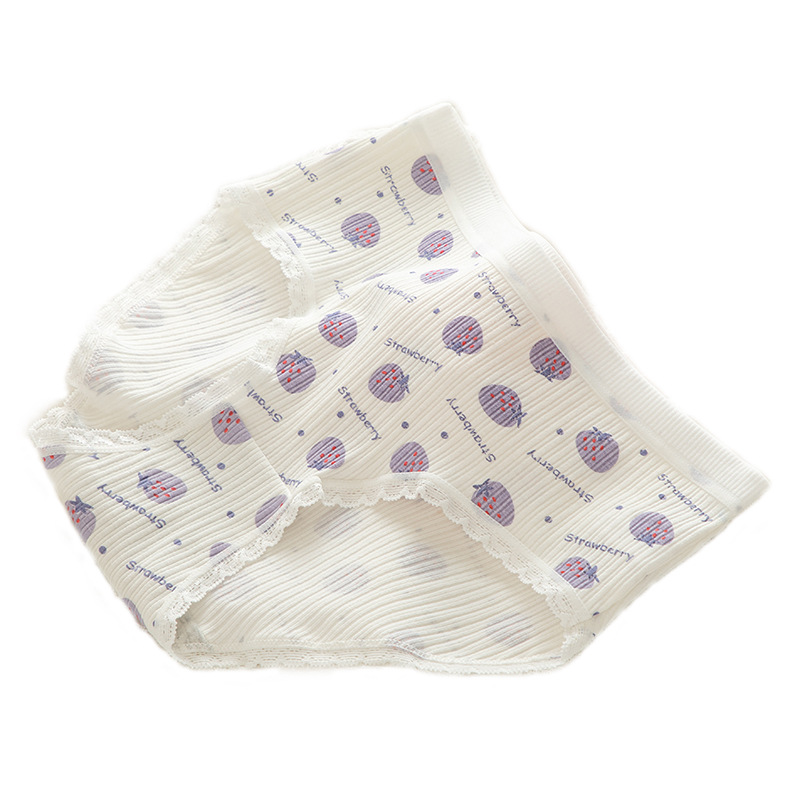 Tingweiya Japanese-style cute purple girl cartoon rabbit threaded cotton strawberry girl student mid-waist underwear for girls Item Picture