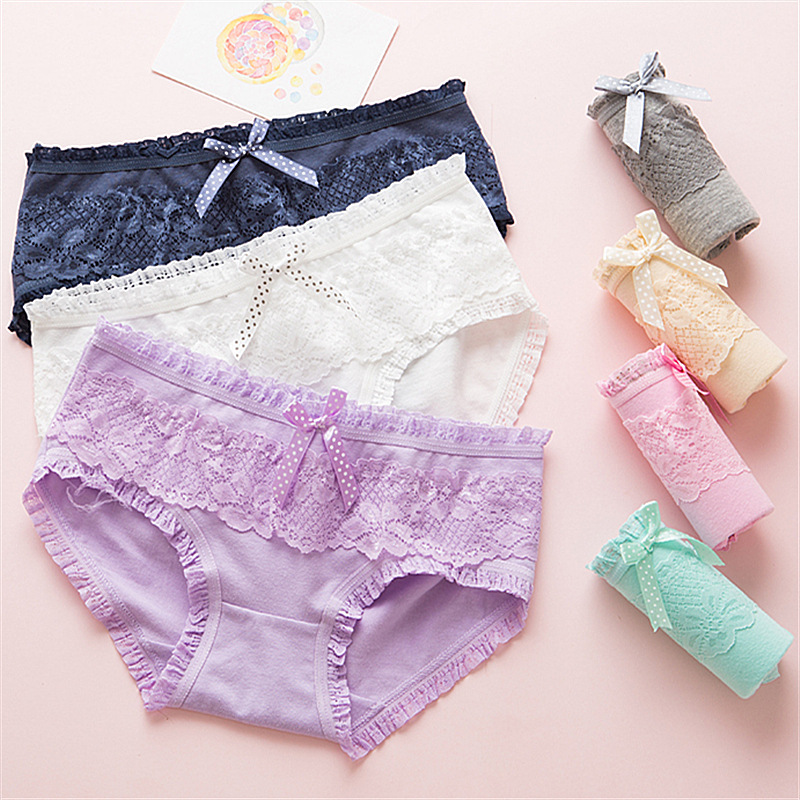 Tingweiya women's cotton underwear Candy lace edge bow cute cotton women's underwear wholesale