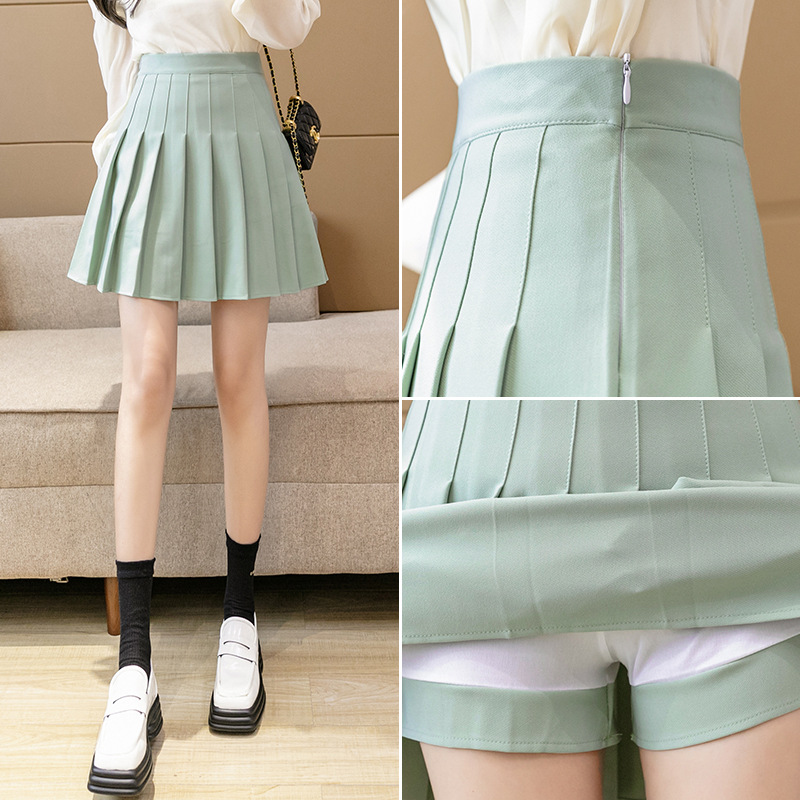 New anti-wrinkle khaki extended black, white and green skirt for women in autumn and winter, high-waisted A-line plum-size short skirt Specification image