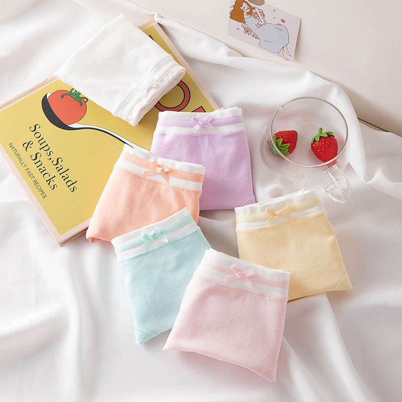 Women's cotton underwear: simple and cute Japanese style, low-waisted cotton, solid color, breathable, triangular waistband details Picture