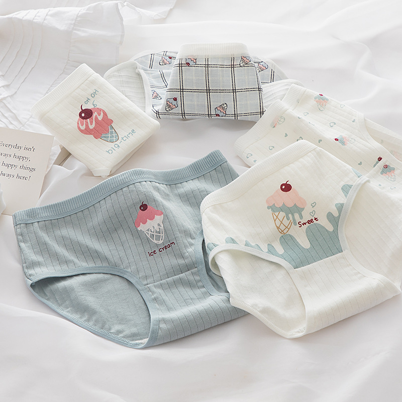 Fresh ice cream cone, girls' underwear, pure cotton crotch, waist and hip underwear, women's all-cotton crotch, women's underwear