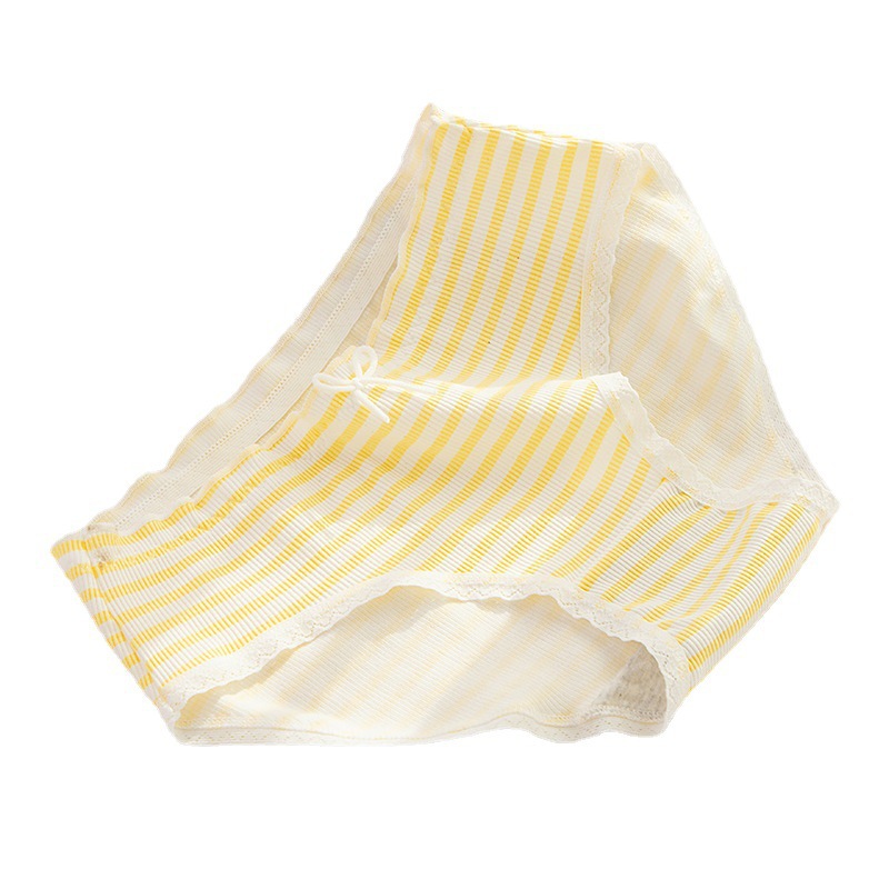 Girls' striped Morandi color black fungus lace mid-waist waist and buttocks skin-friendly cotton underpants with bottom legs, student pants Item Picture