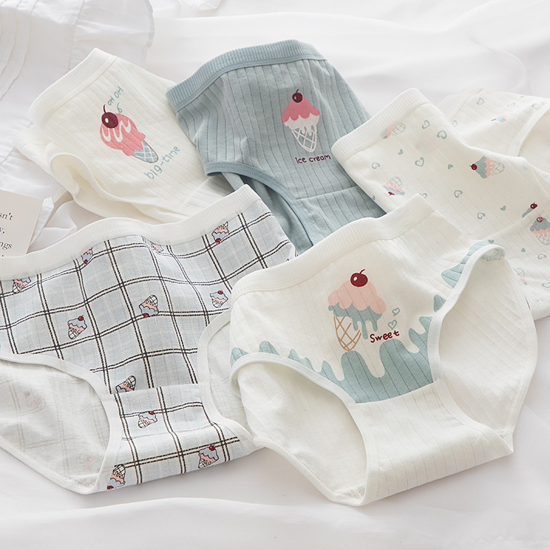 Fresh ice cream cone, girls' underwear, pure cotton crotch, waist and hip underwear, women's all-cotton crotch, women's underwear Application Scenario